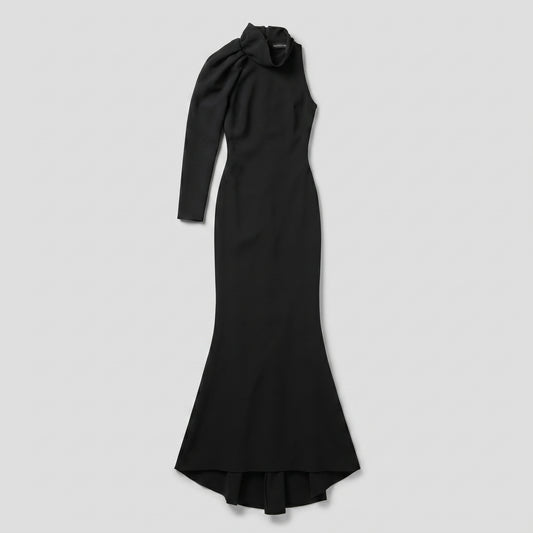 Asymmetric High-Neck Evening Gown