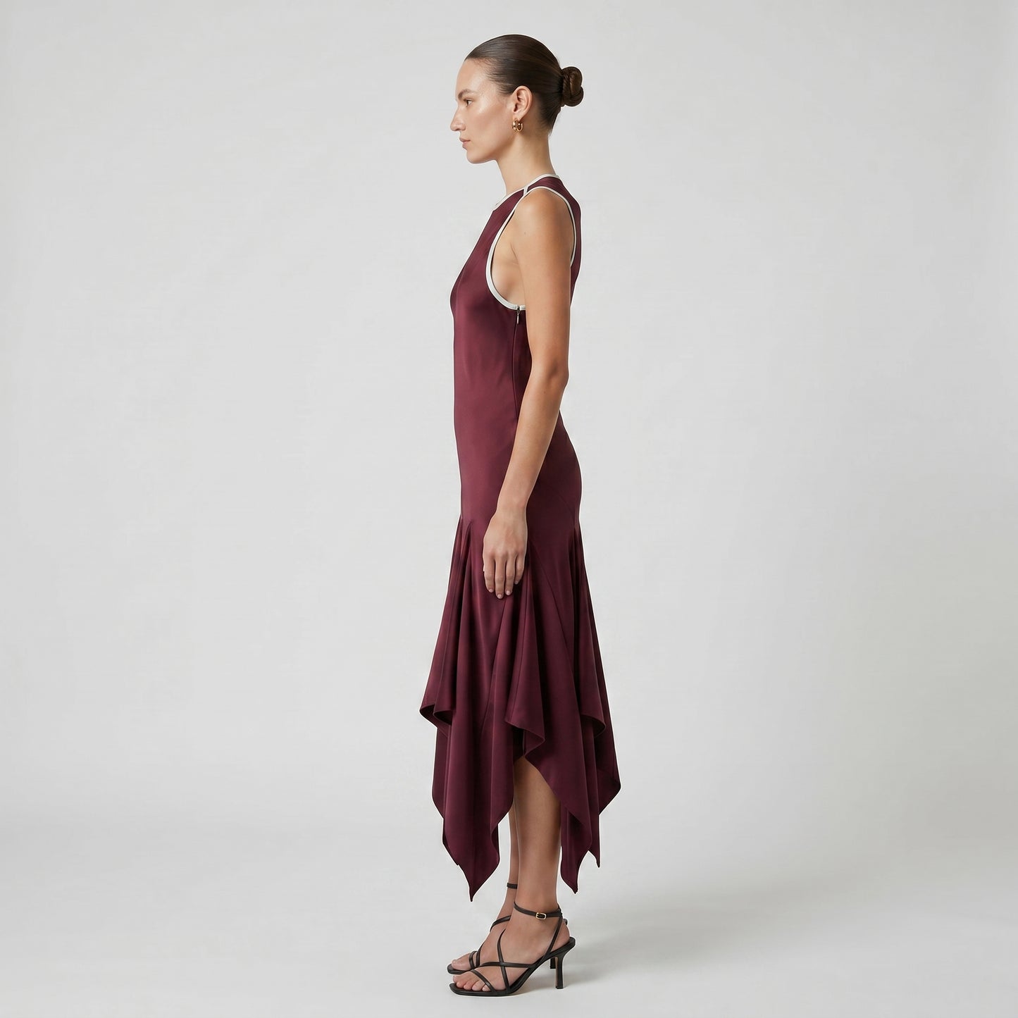 Contrast Trim Asymmetric Midi Dress