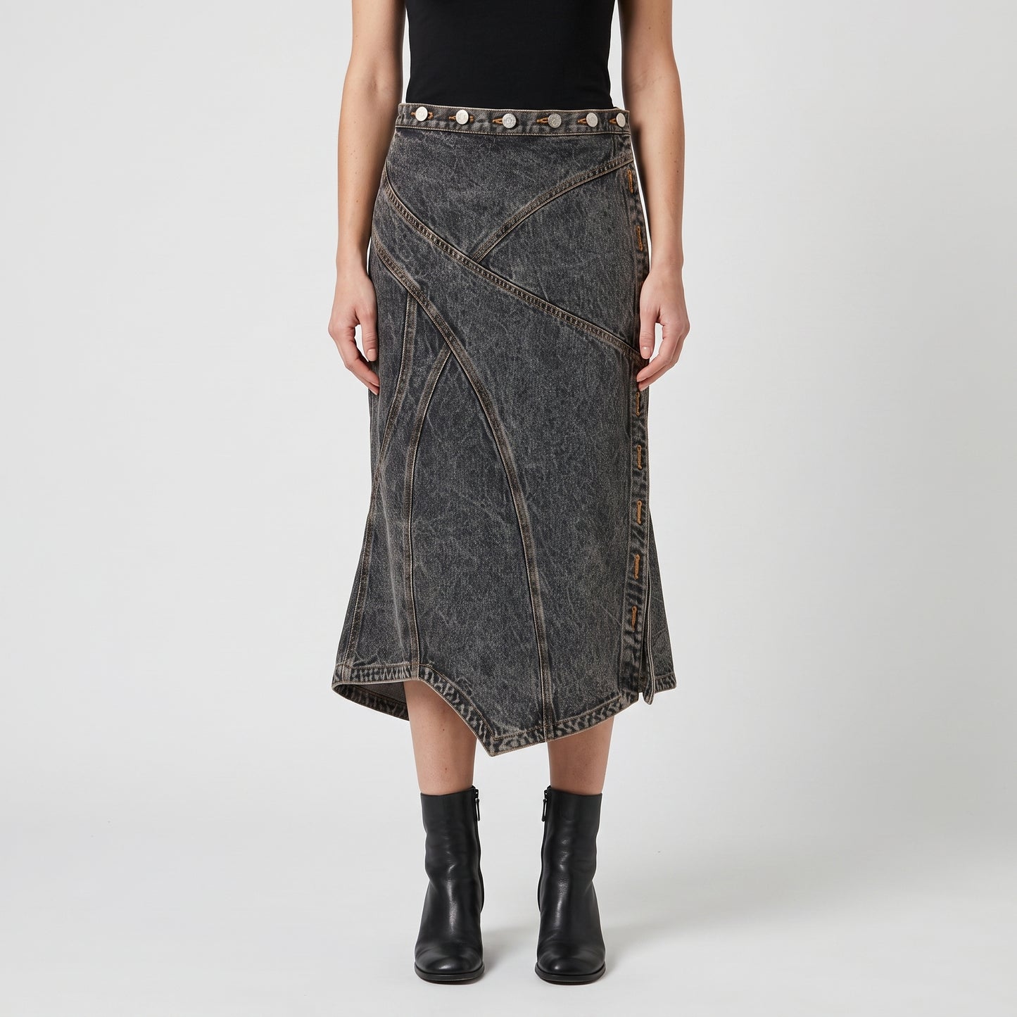Asymmetric Acid Wash Denim Skirt