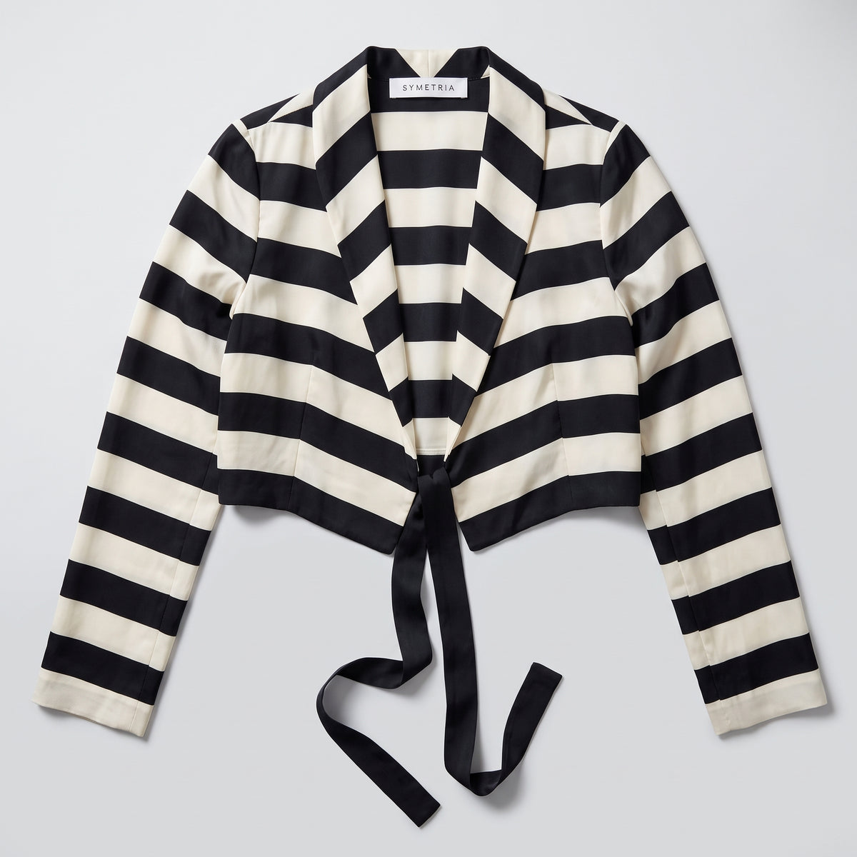 Striped Cropped Tie Front Jacket