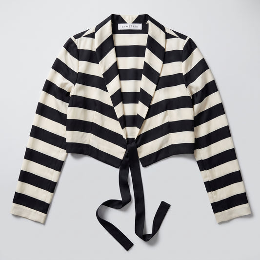 Striped Cropped Tie Front Jacket