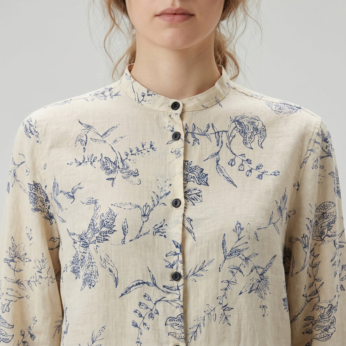 Floral Print Mandarin Collar Shirt