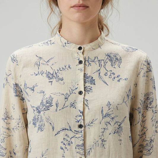 Floral Print Mandarin Collar Shirt
