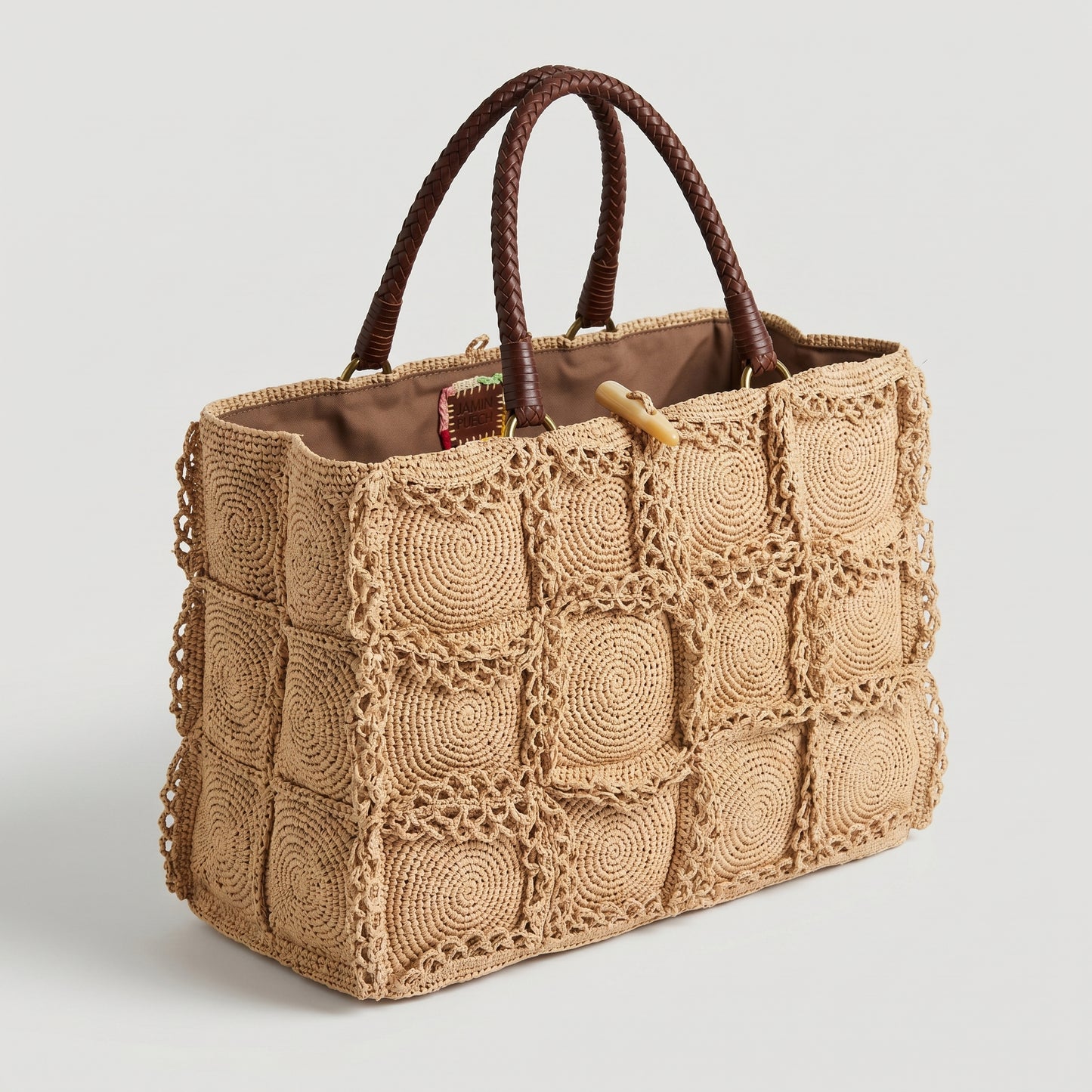 Woven Crochet Raffia Tote Bag