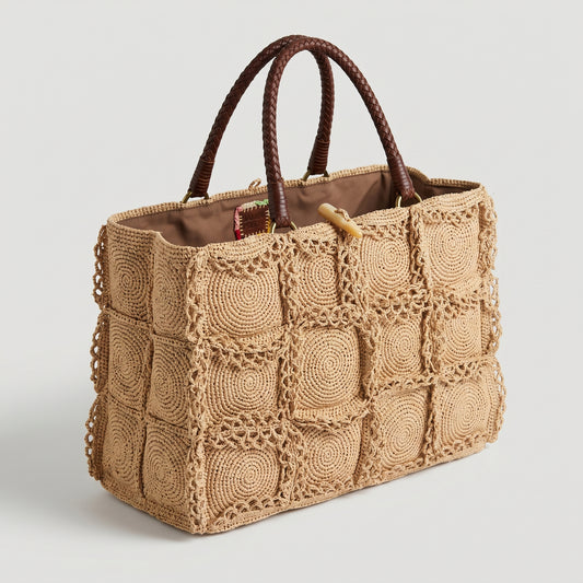 Woven Crochet Raffia Tote Bag