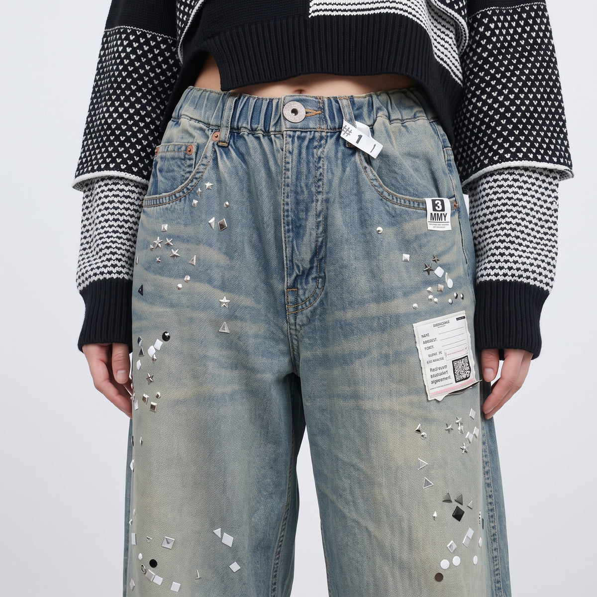 Studded Embellished Wide Leg Denim
