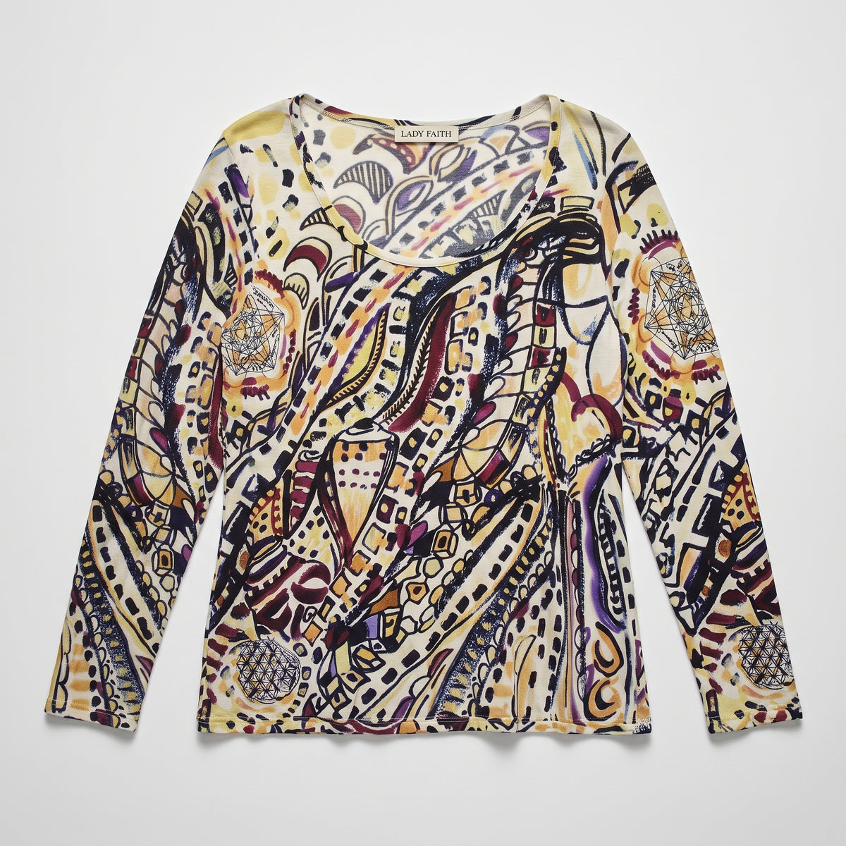 Abstract Printed Viscose Long-Sleeve Top