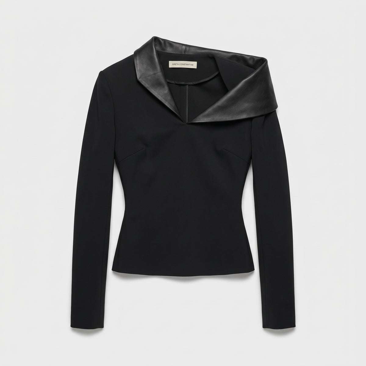 Asymmetric Faux Leather Trim Top