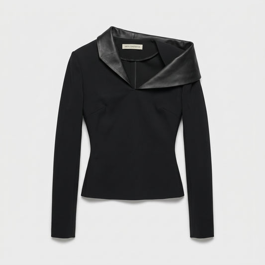 Asymmetric Faux Leather Trim Top
