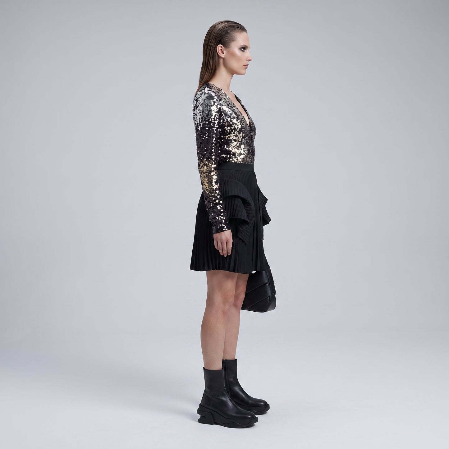 Sequin V-Neck Long Sleeve Top
