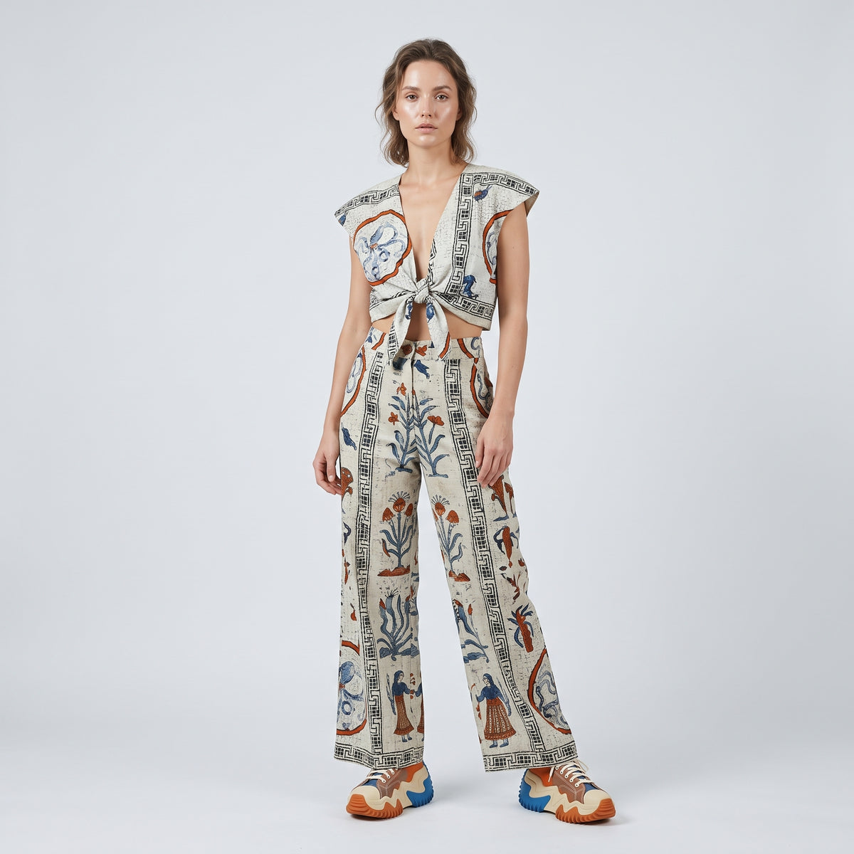 Printed Front Tie Structured Vest