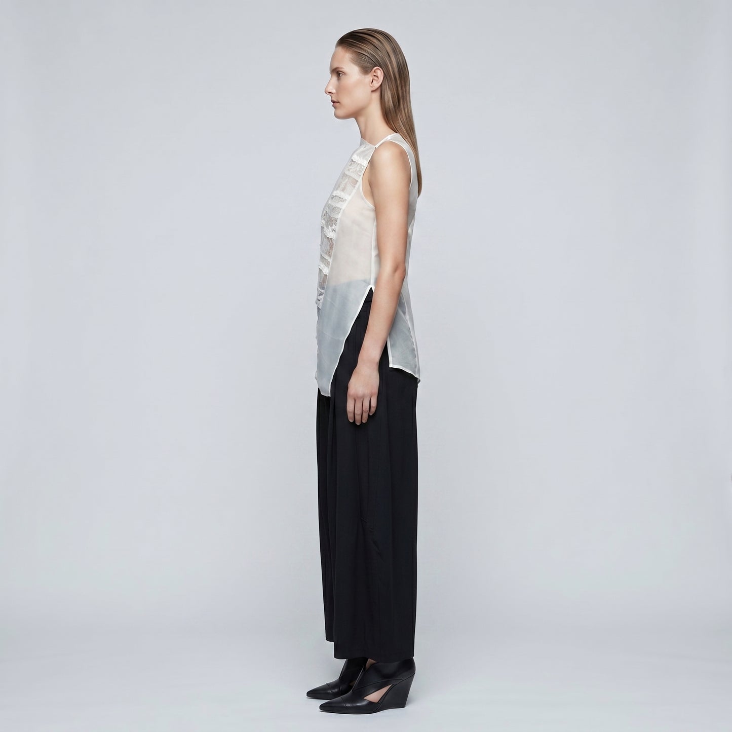 Asymmetric Lace Panel Sleeveless Top