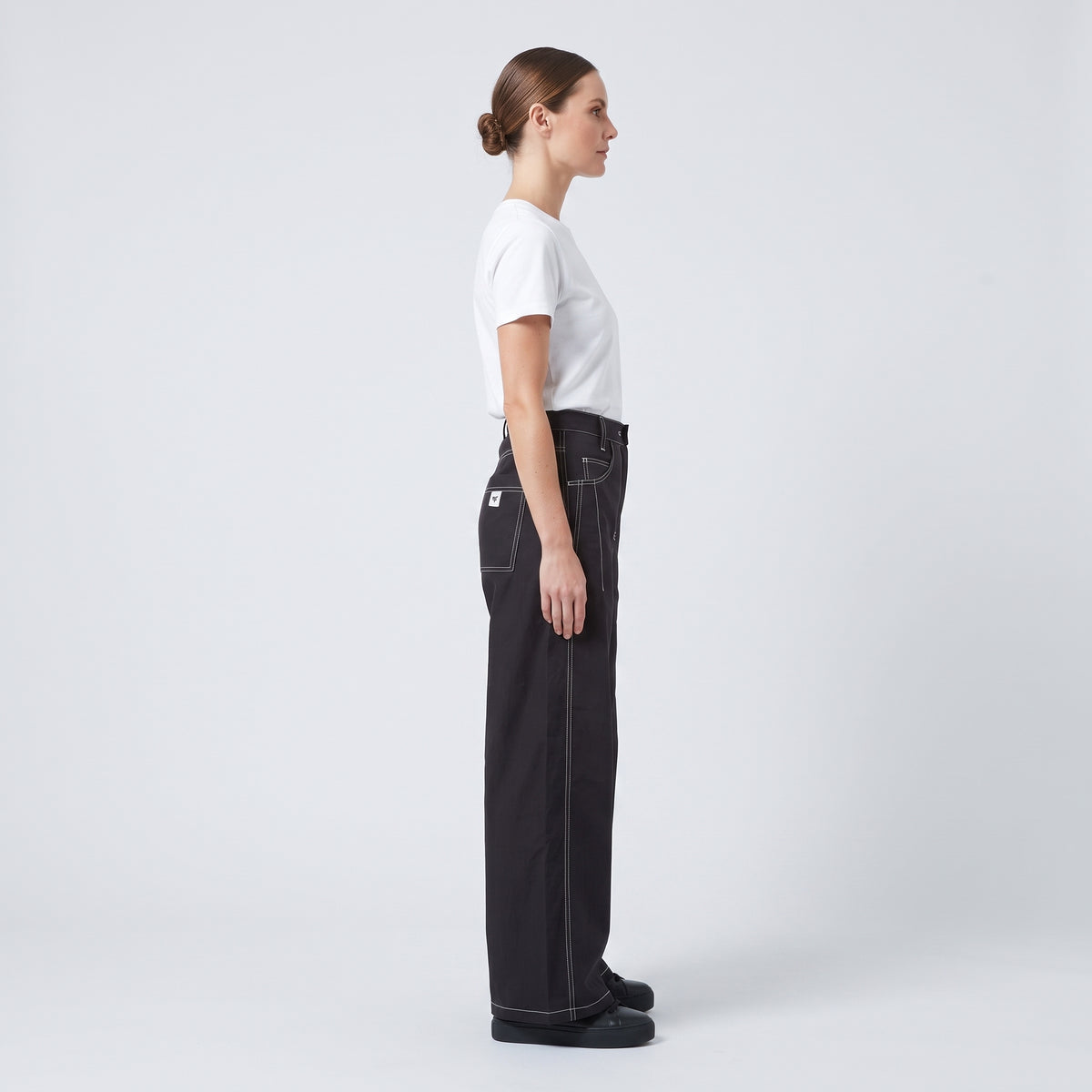 Contrast Stitch Wide Leg Trousers