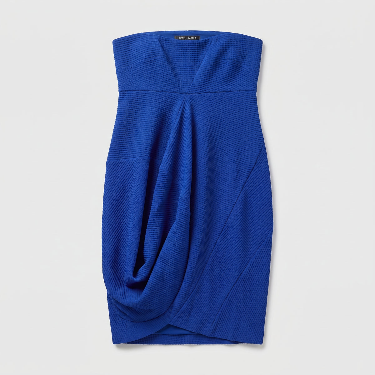 Sculptural Strapless Cobalt Mini Dress