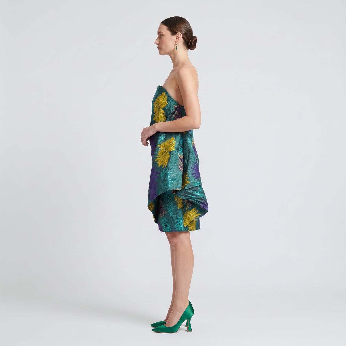 Floral Strapless Brocade Mini Dress