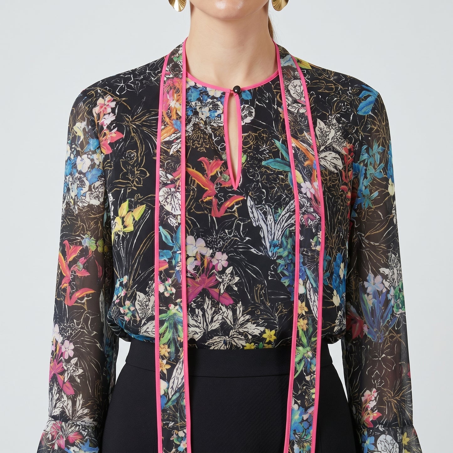 Floral Silk Tie Neck Blouse