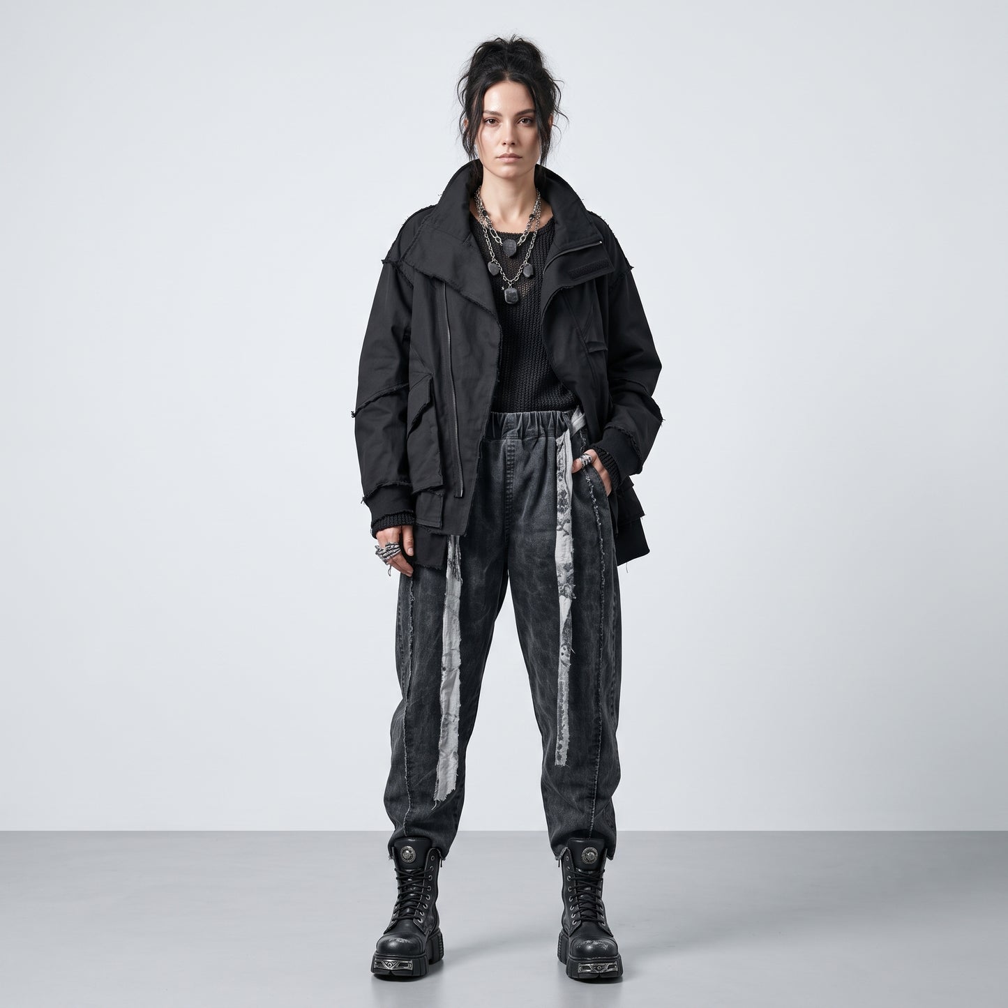 Distressed Raw Edge Denim Trousers