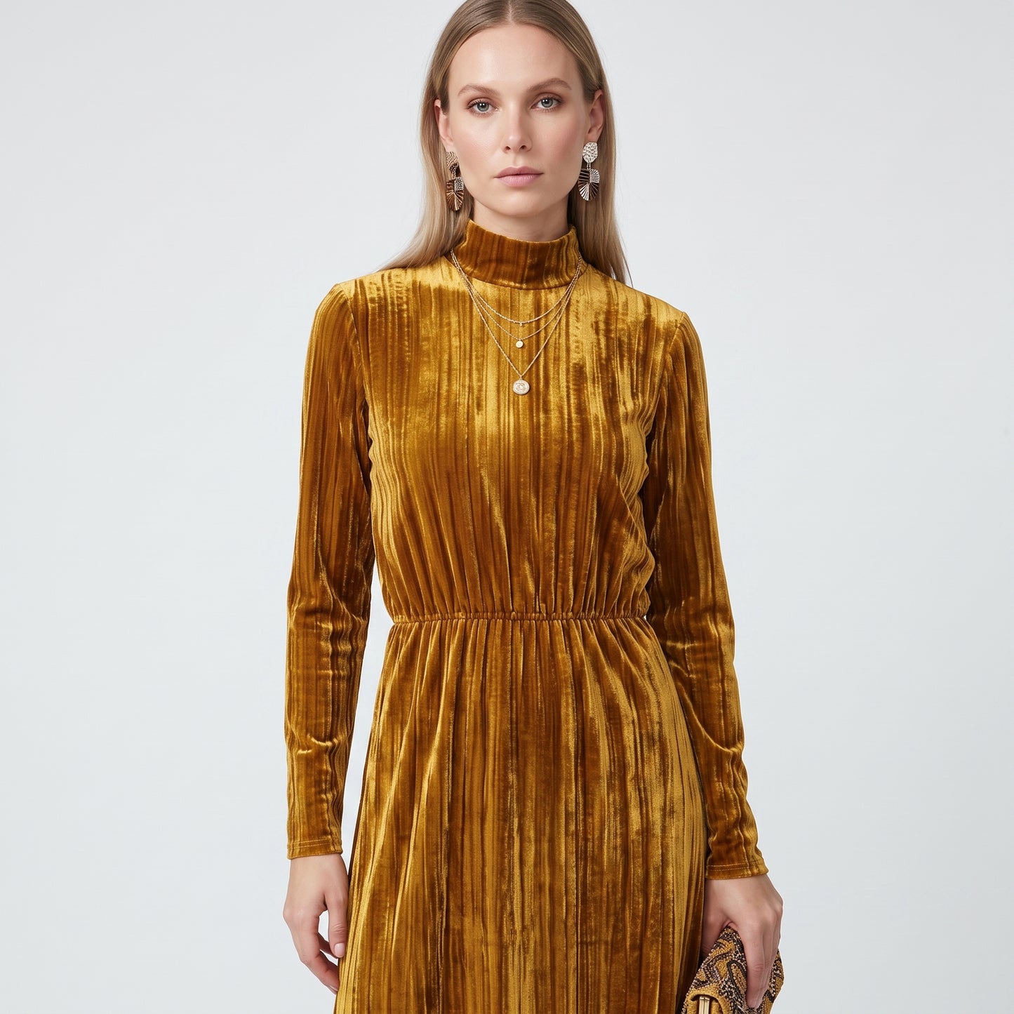 Metallic Gold Velvet Midi Dress