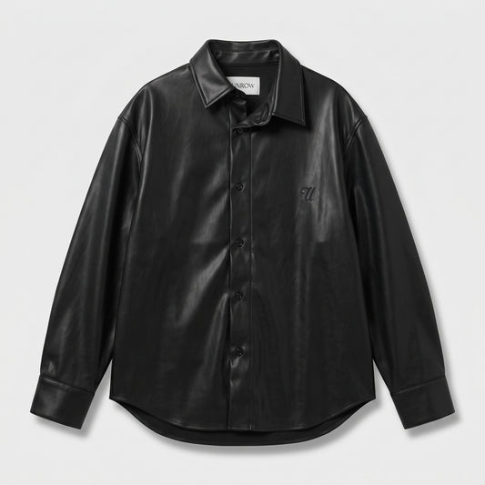 Black Faux Leather Oversized Shirt