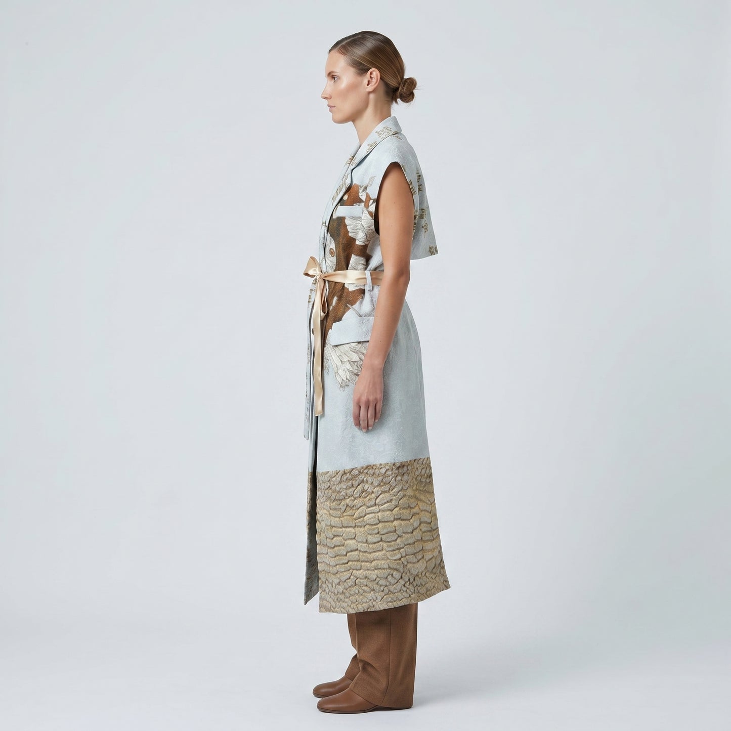 Printed Jacquard Belted Long Vest