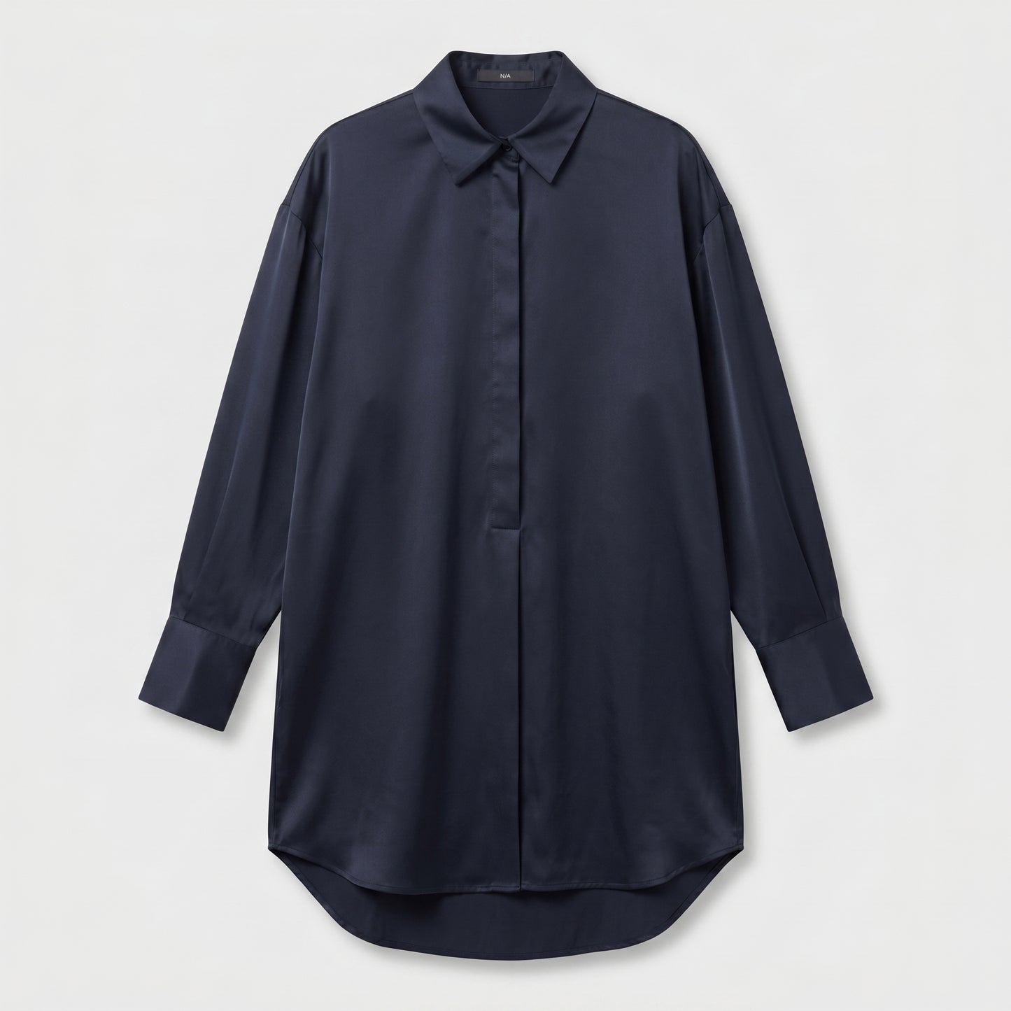 Midnight Navy Satin Oversized Shirt