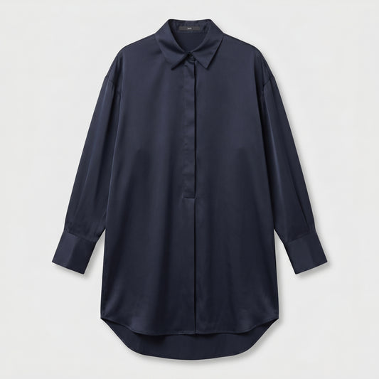Midnight Navy Satin Oversized Shirt