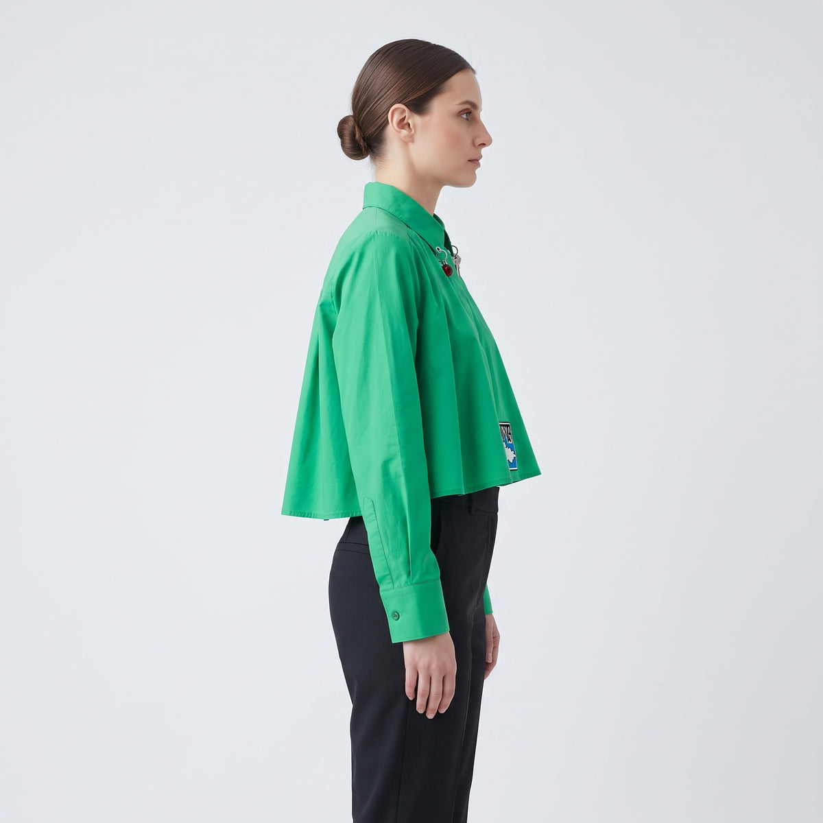 Embellished Cropped Green Shirt