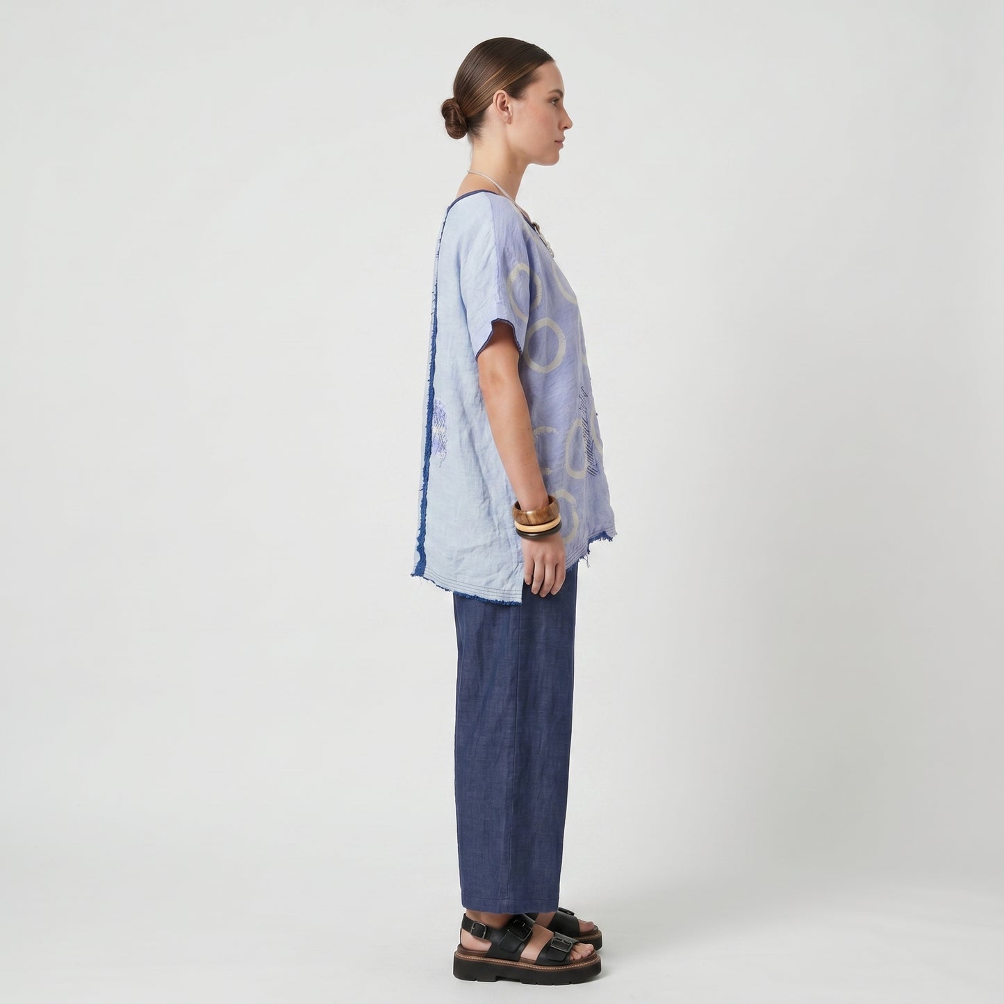 Abstract Print Linen Patchwork Top