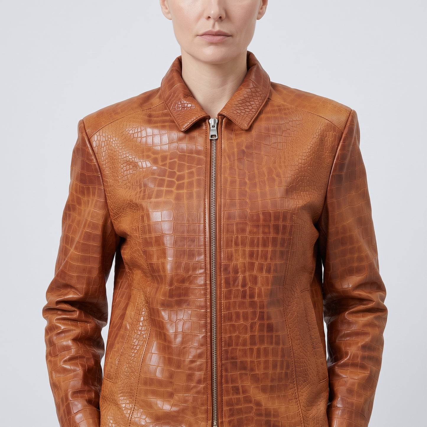 Crocodile Embossed Leather Jacket