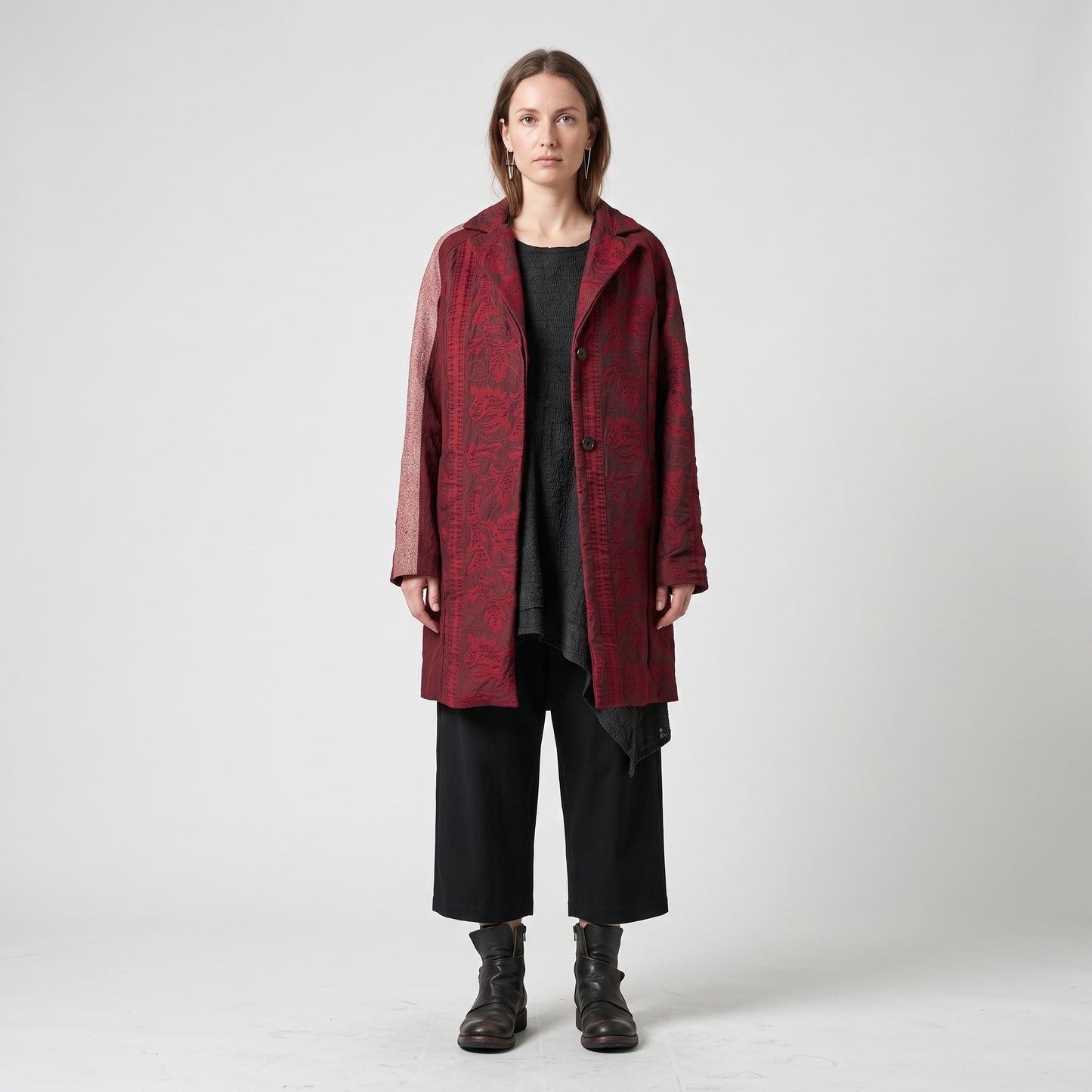 Burgundy Jacquard Tailored Jacket