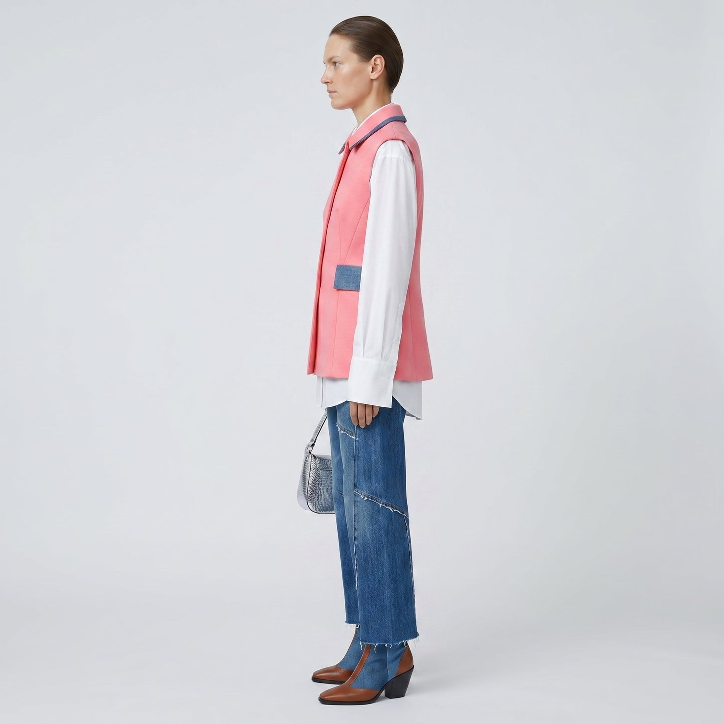 Sleeveless Tailored Pink Vest