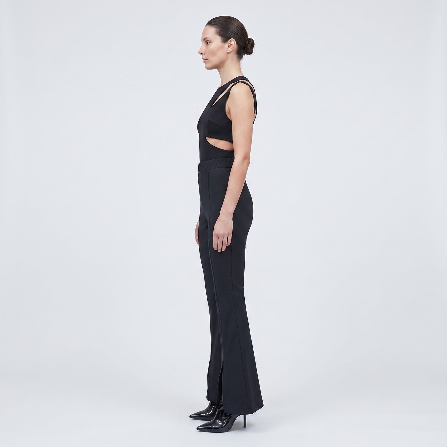 Black Zip Hem Flare Trousers