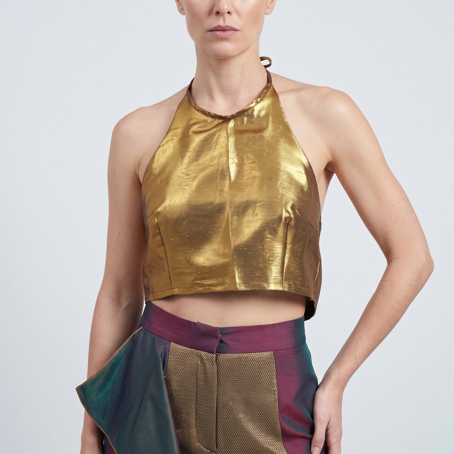 Metallic Bronze Halter Crop Top