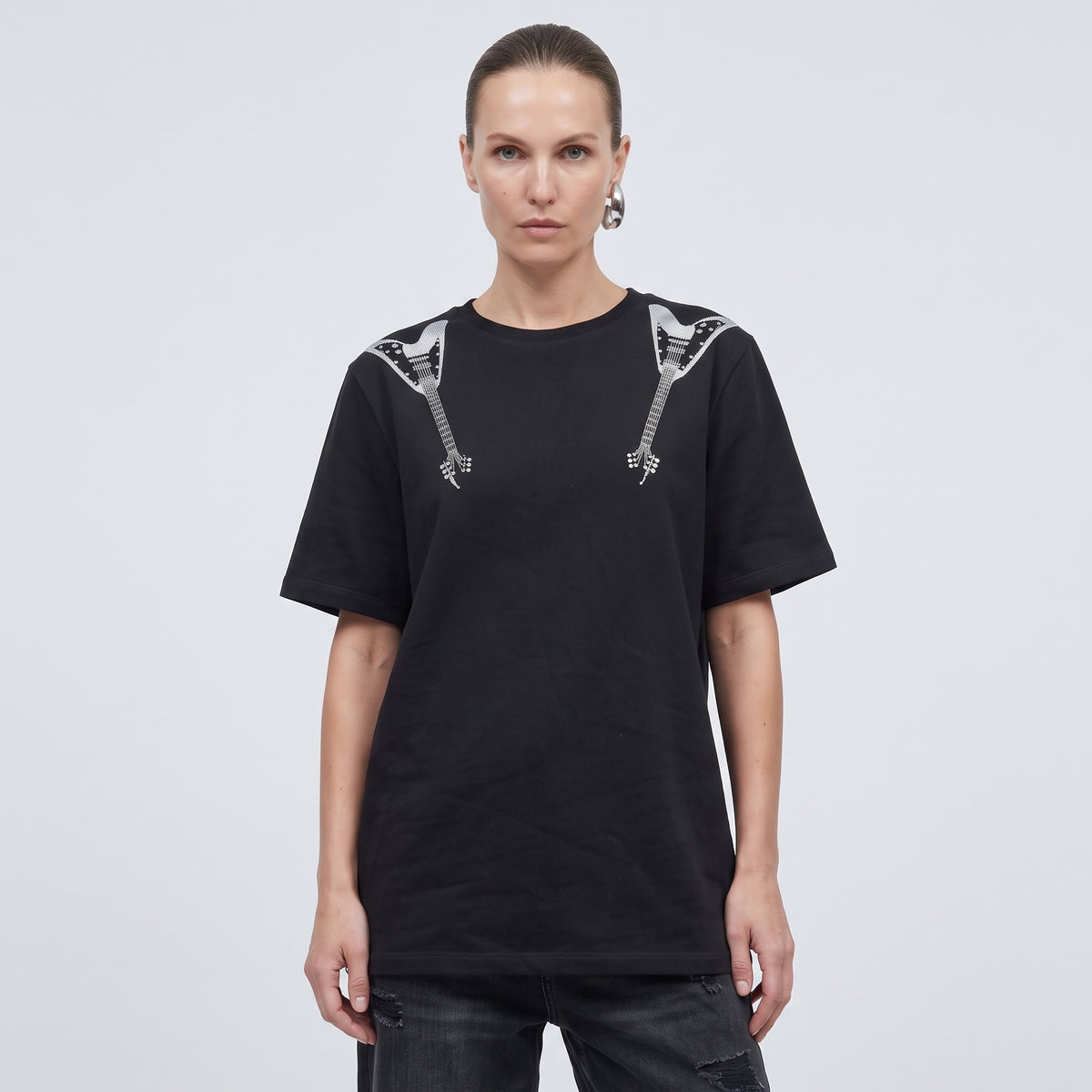 Guitar Motif Graphic Cotton Tee