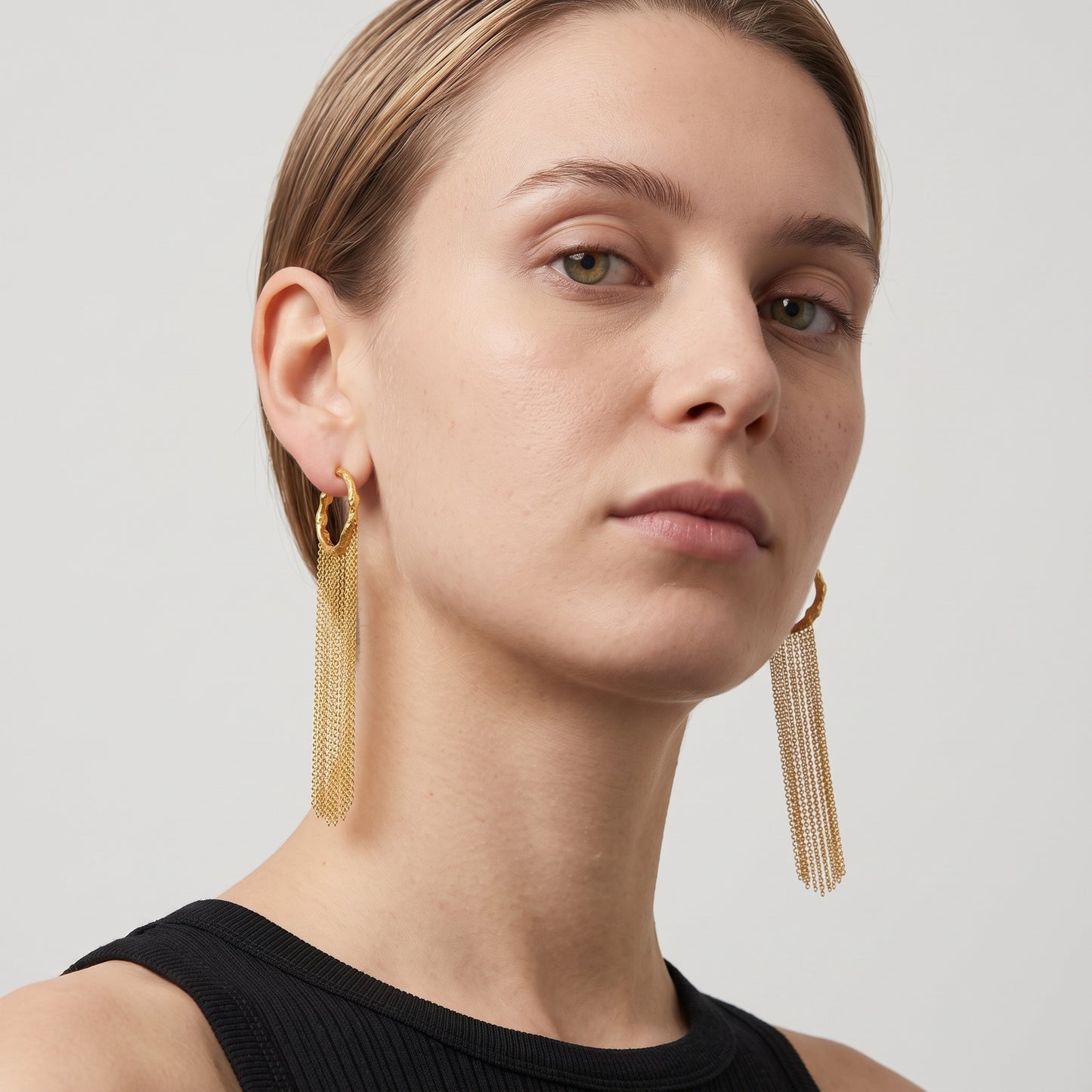 Gold Cascading Chain Hoop Earrings