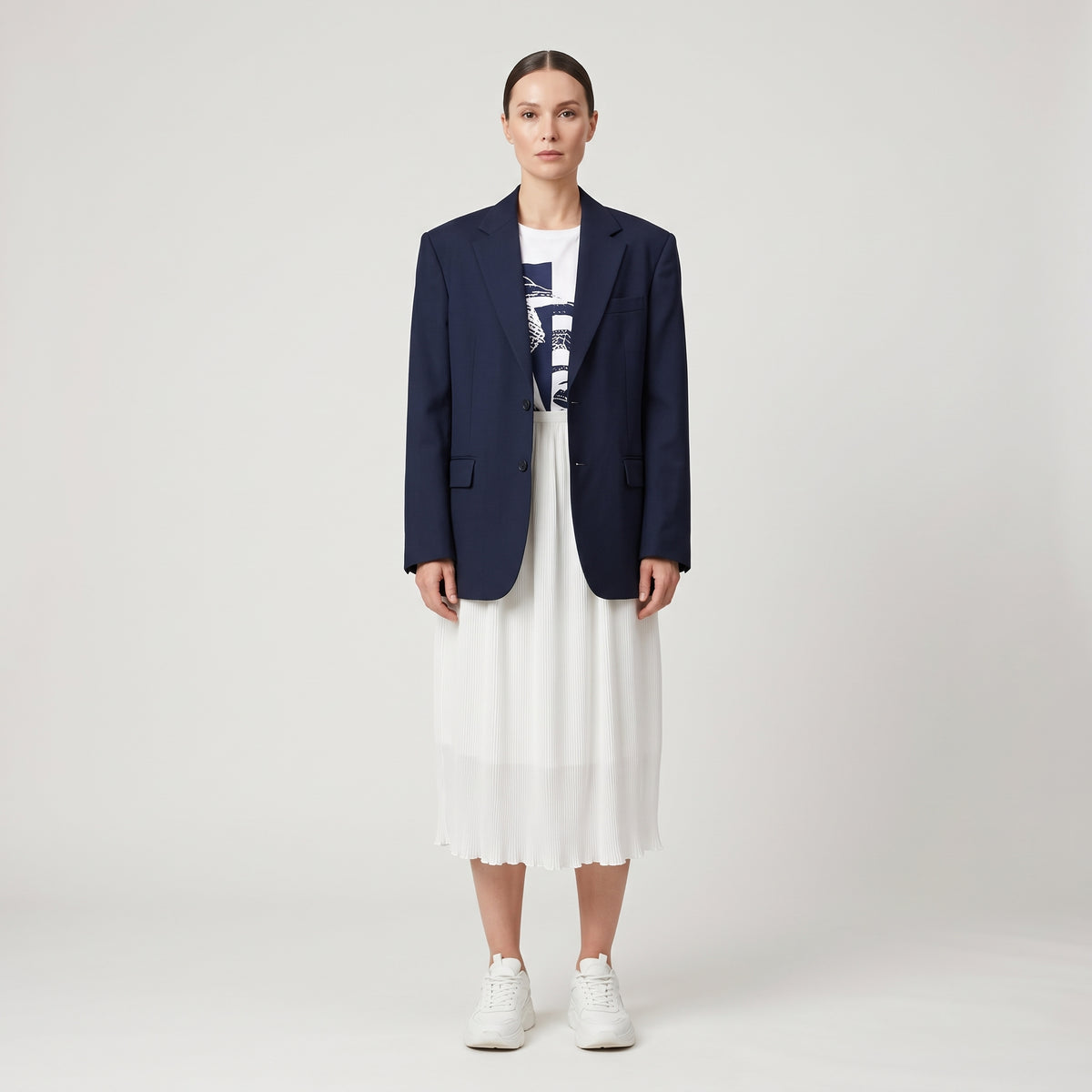 Classic White Ribbed Midi Skirt