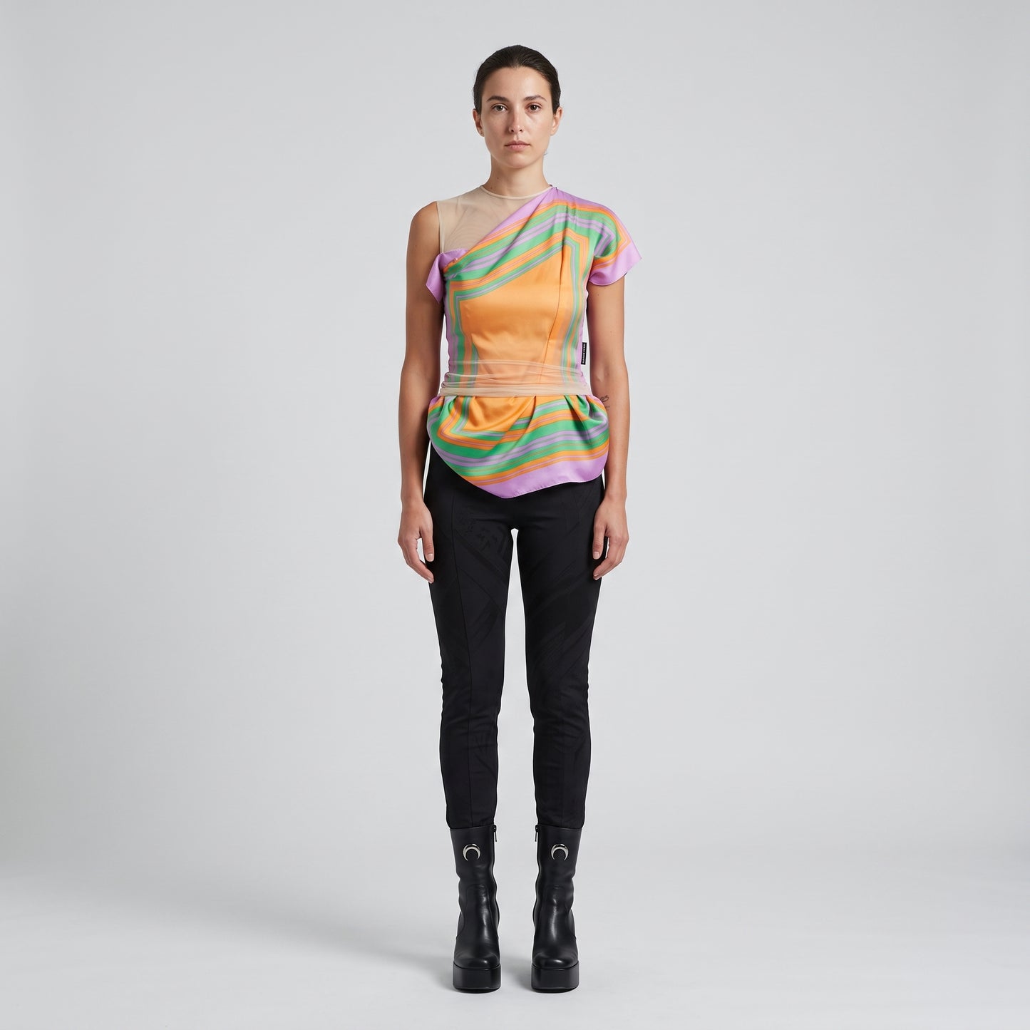 Abstract Print Draped Silk Top