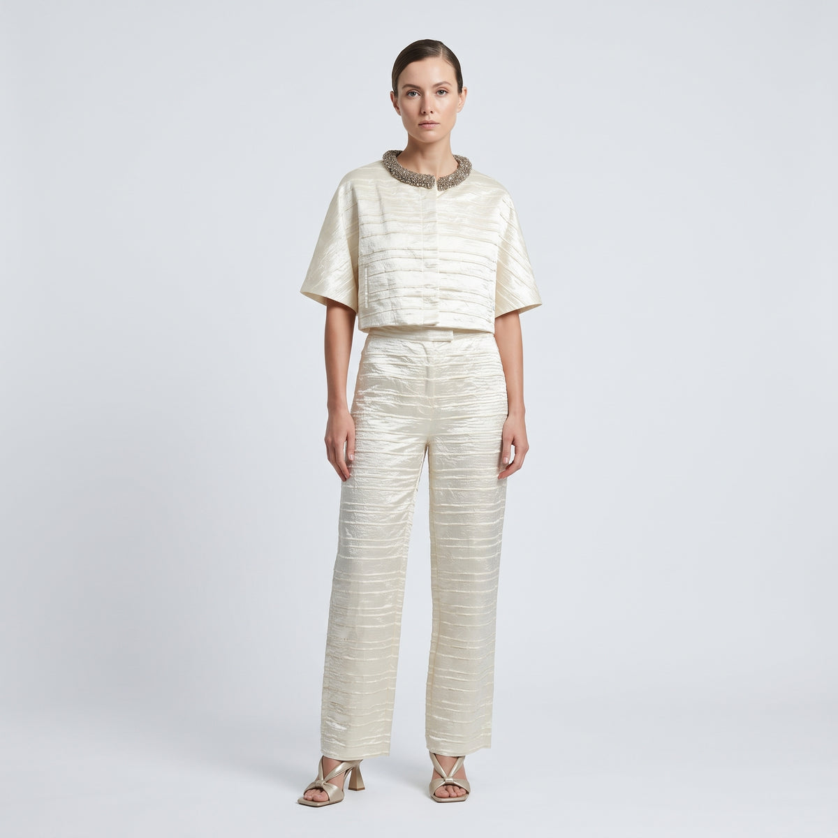 Embellished Collared Cropped Jacket