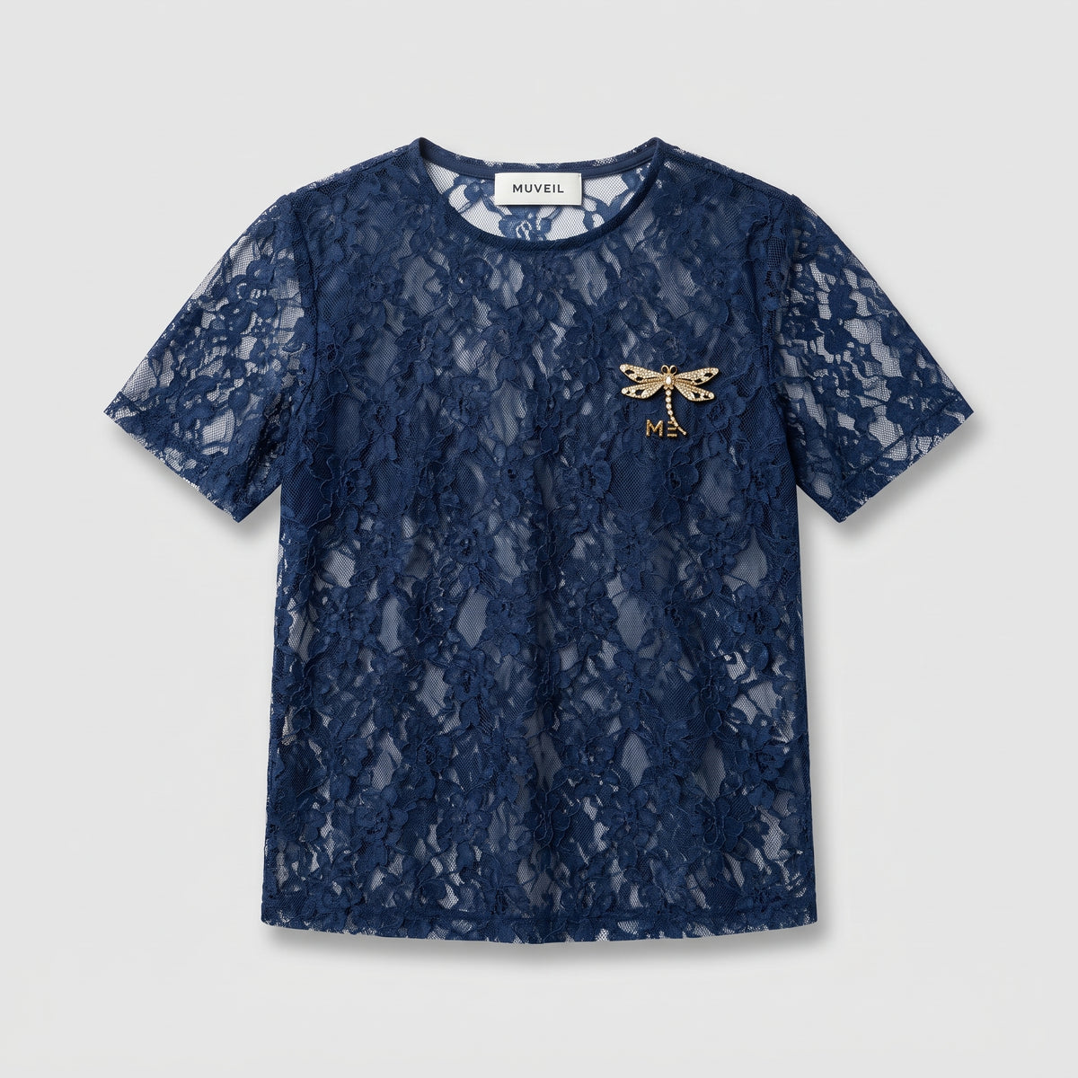 Embellished Navy Lace Top