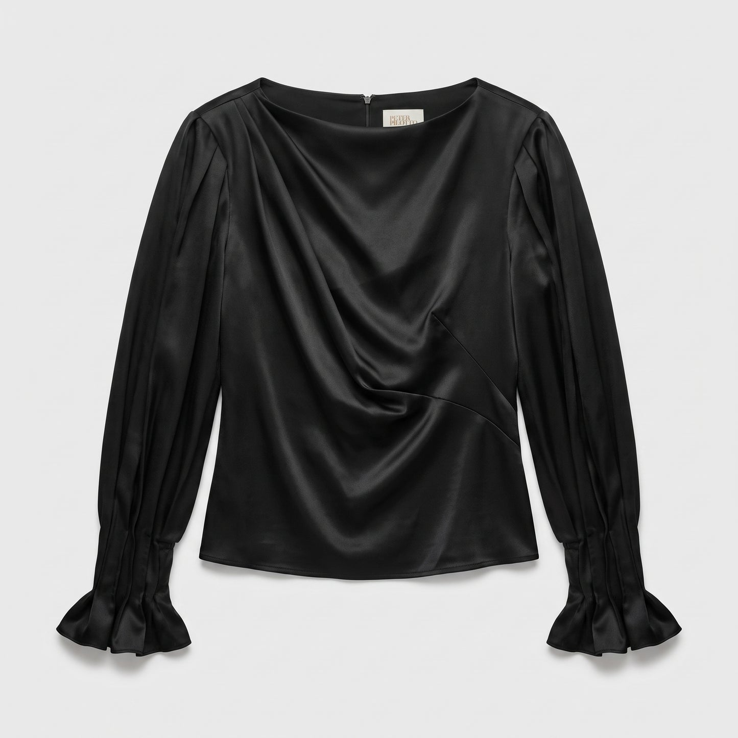 Draped Black Satin Blouse