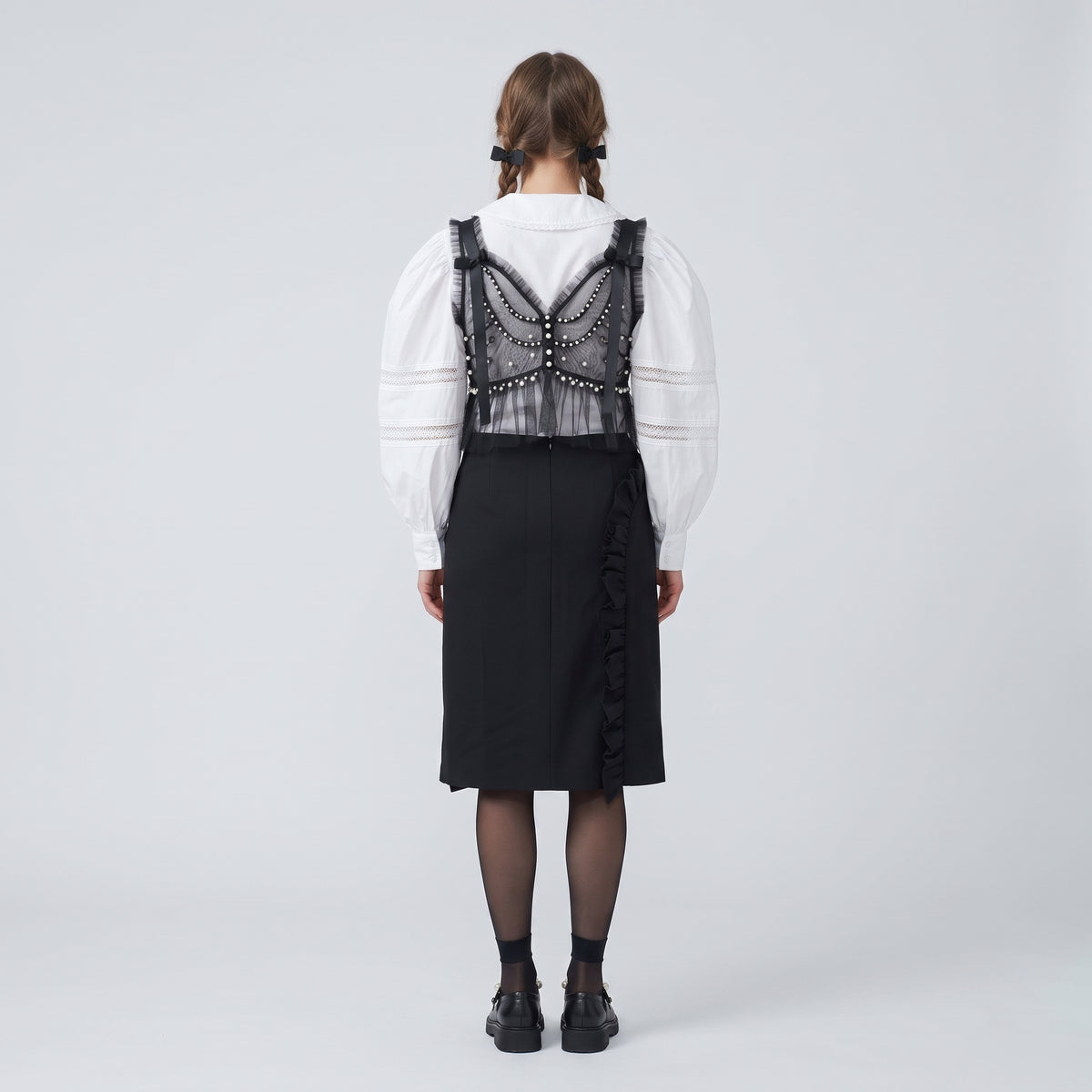 Ruffled Embellished Black Mini Skirt