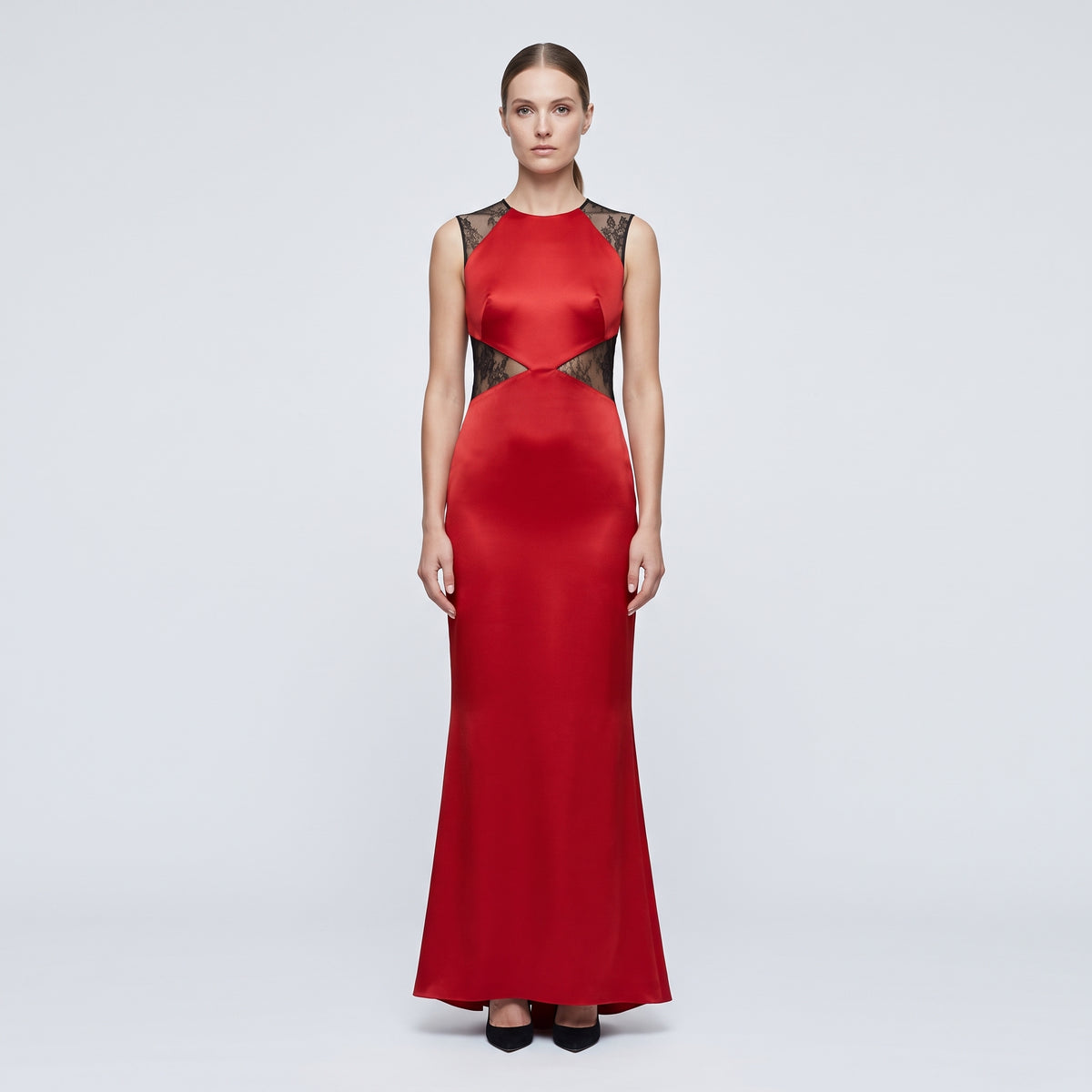 Red Lace Insert Evening Gown