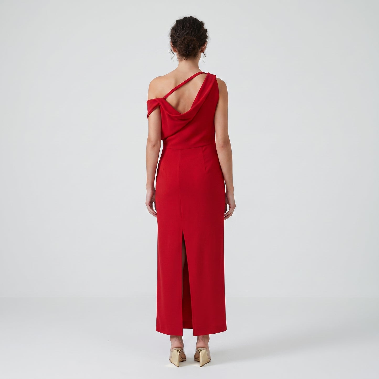 One-Shoulder Draped Midi Dress
