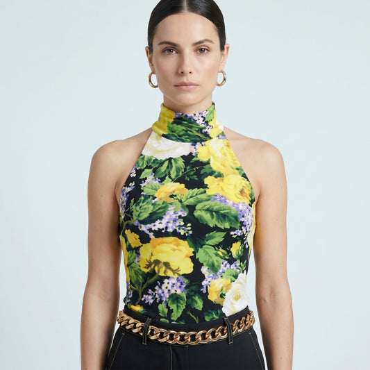 Floral Mock Neck Halter Top