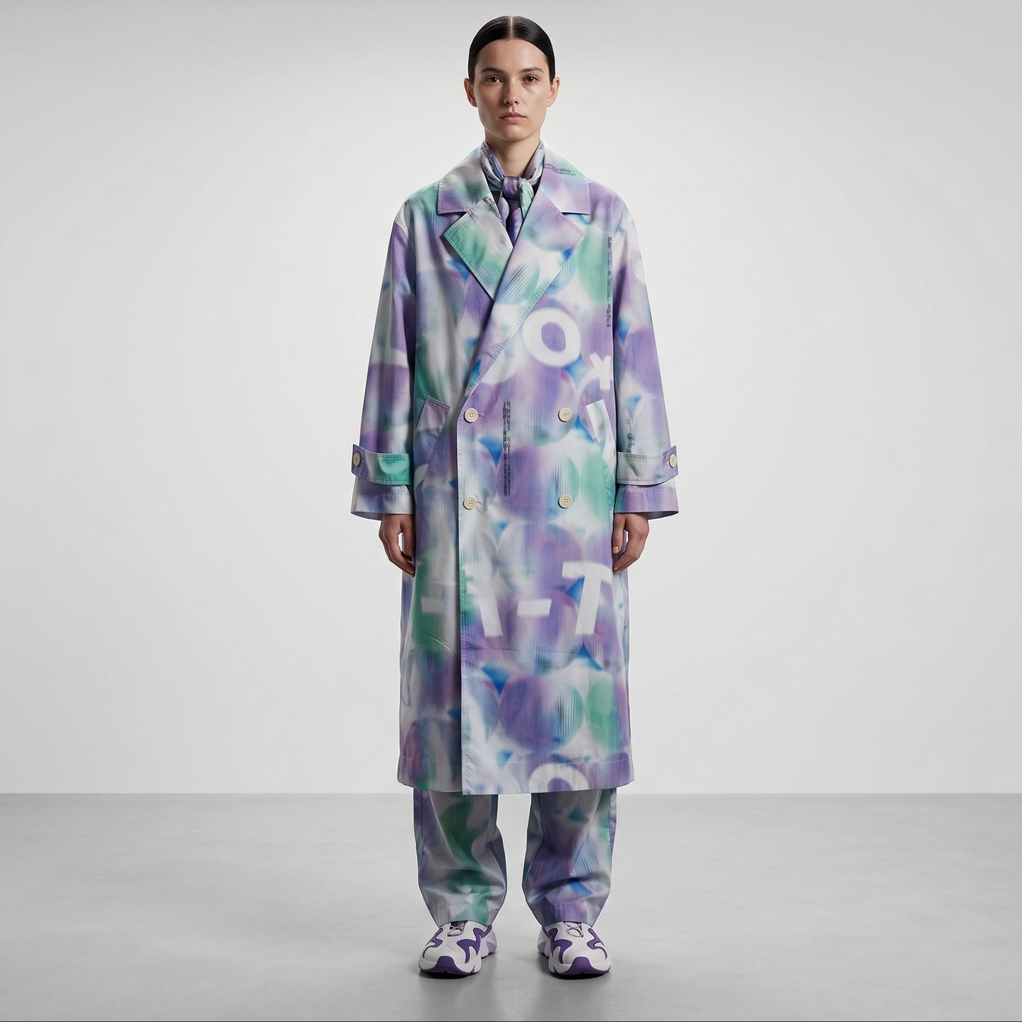 Abstract Print Double-Breasted Coat