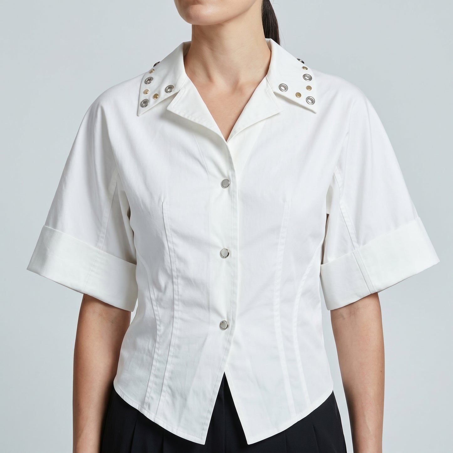 Studded Collar Short Sleeve Shirt