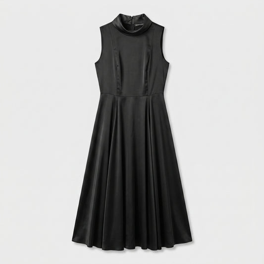 Sleeveless Satin Mock Neck Dress