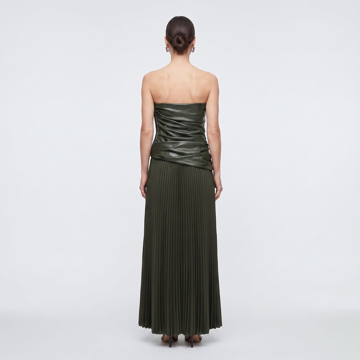 Ruched Faux Leather Pleated Dress