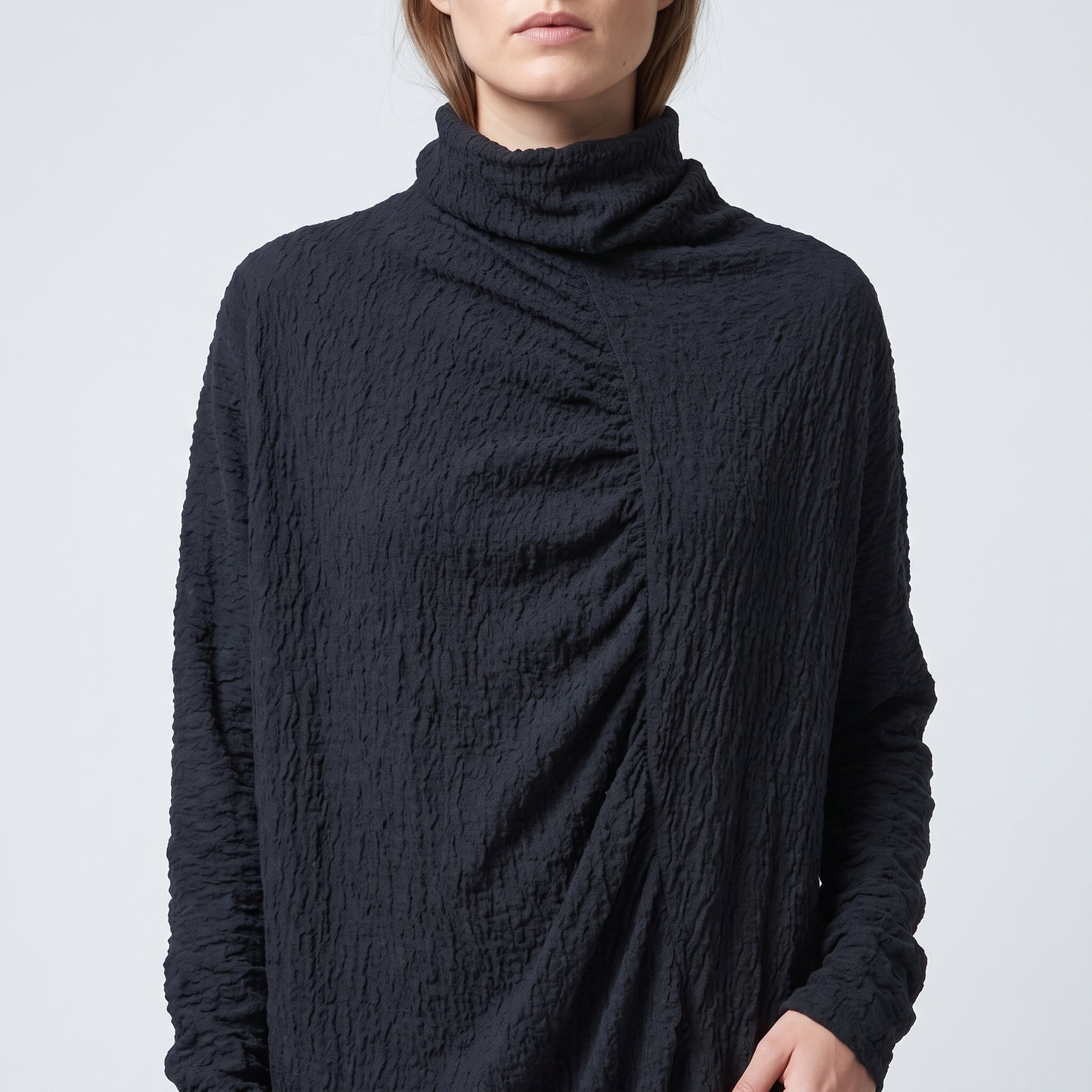 Textured Asymmetric High Neck Tunic