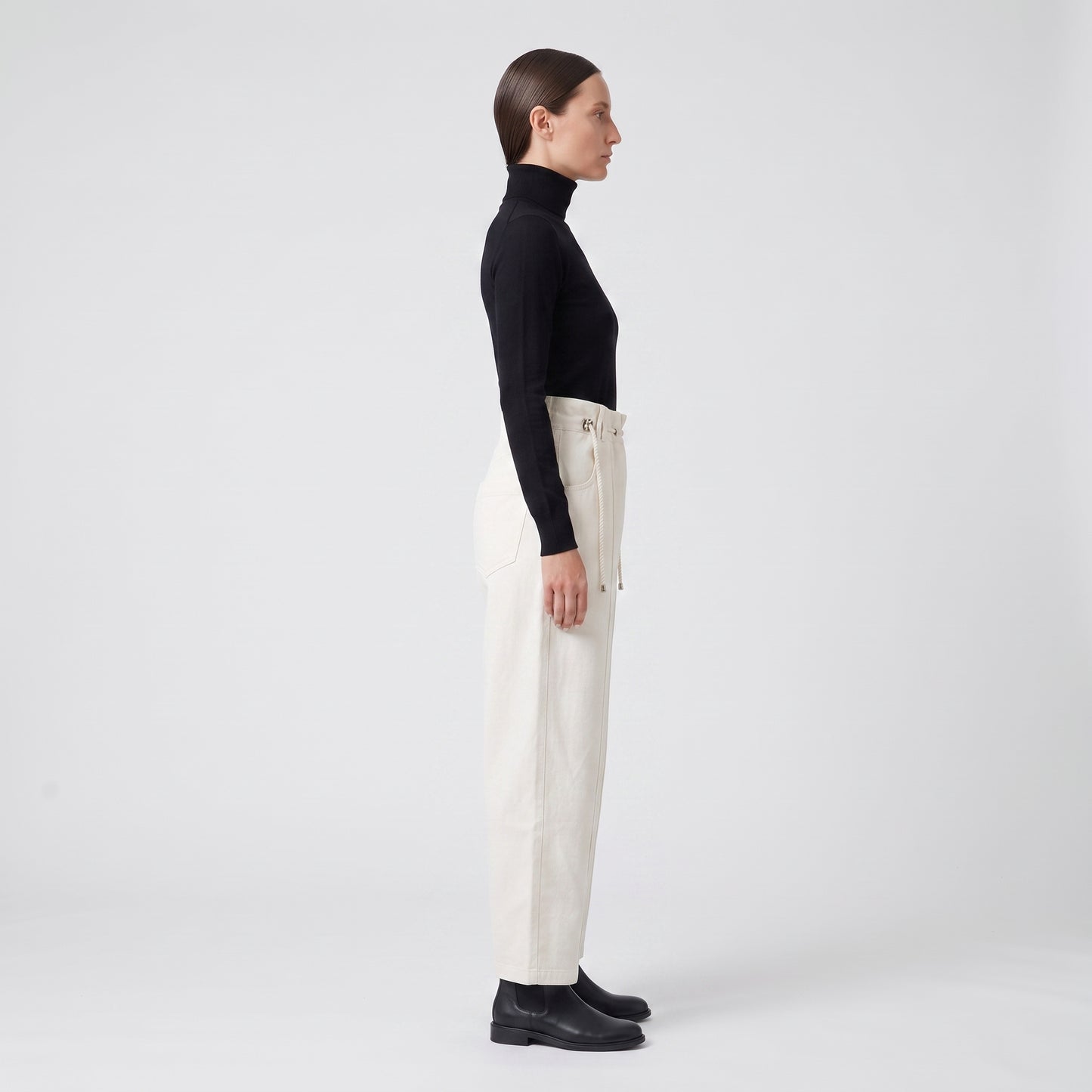 Drawstring Waist Cream Trousers